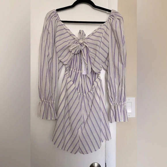 NWT TOPSHOP Stripe Bow Tie Long Sleeve Romper Purple White Size 4 - Picture 5 of 13